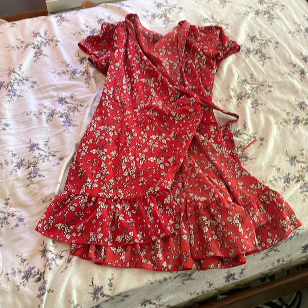 red floral summer / fall tie dress